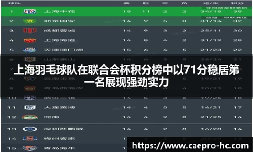 上海羽毛球队在联合会杯积分榜中以71分稳居第一名展现强劲实力